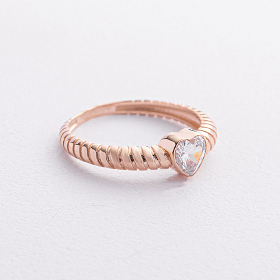 Золотое кольцо "Сердечко" с фианитом к08449 №2