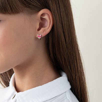 Золоті дитячі сережки "Метелики" з емаллю с03222 №2