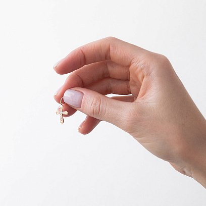 Золотой крестик с белыми фианитами п03629 №2