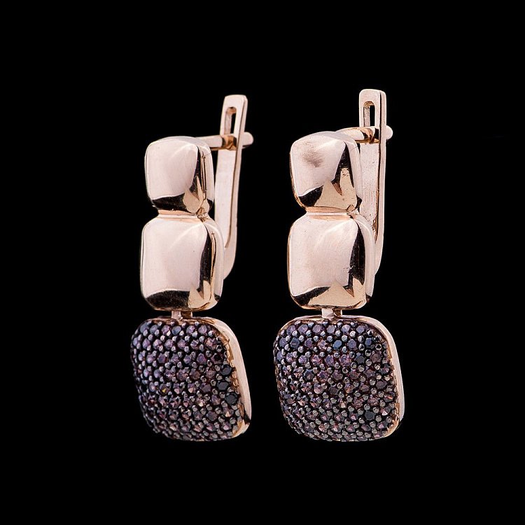 Золоті сережки з чорними і коричневими фіанітами с04518 від ювелірного магазину Онікс - 1