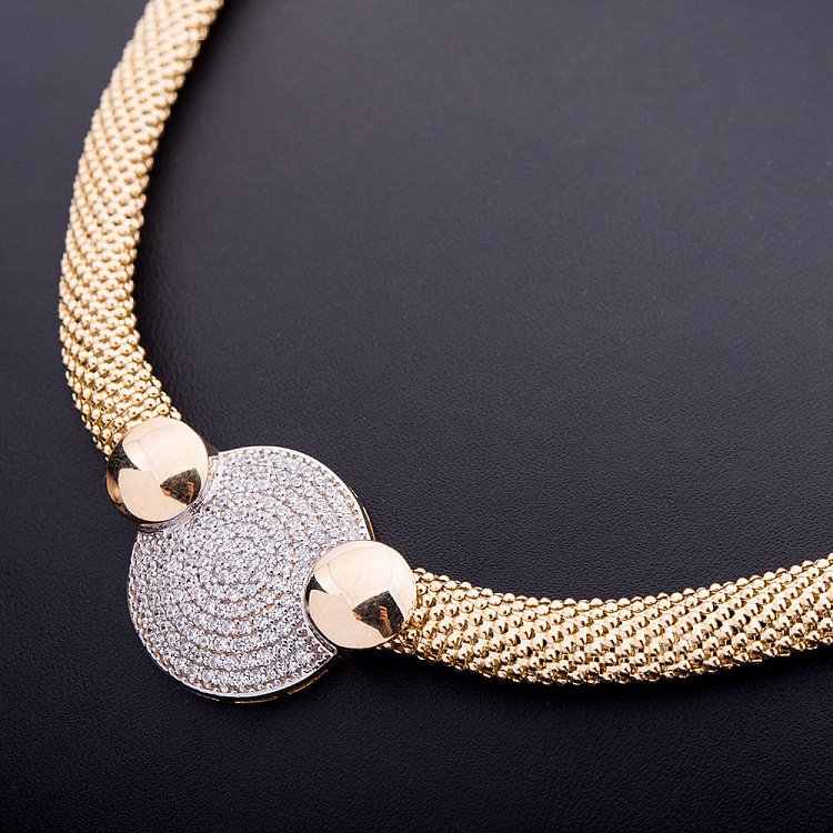 Ексклюзивне золоте кольє з фіанітами (плетіння "Попкорн") кол00711 від ювелірного магазину Онікс - 1