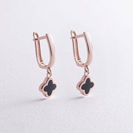 Сережки "Конюшина" в червоному золоті (емаль) с07469