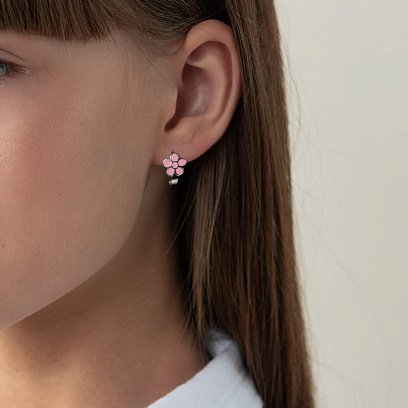 Дитячі срібні сережки "Квіточки" (емаль) 123088