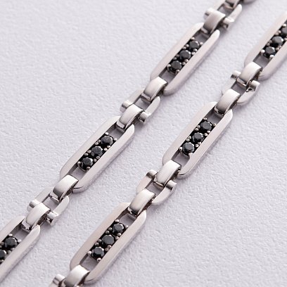 Мужская серебряная цепочка с черными фианитами 931