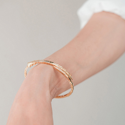 Жесткий браслет "Змея" в желтом золоте (фианиты) б05622 №7