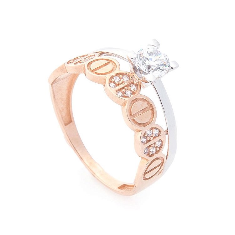 Золотое кольцо с фианитами к05564 от ювелирного магазина Оникс