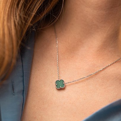 Срібне кольє "Конюшина" (синт. малахіт) 18339 №2