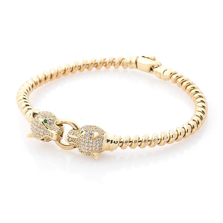 Золотий браслет з пантерами (фіаніти) б03204 від ювелірного магазину Онікс