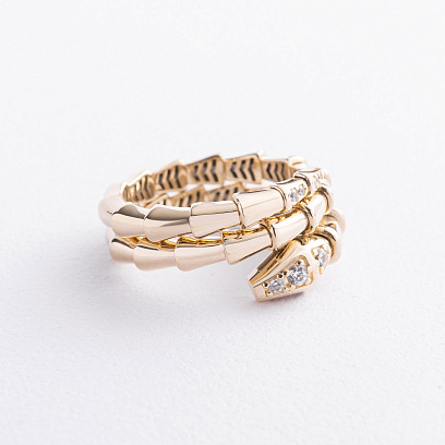 Каблучка "Змія" у жовтому золоті (фіаніти) к08463 №2