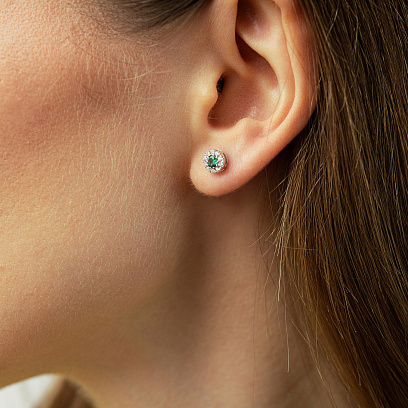 Серьги - пусеты в белом золоте (бриллианты, изумруды) сб0716mi №2