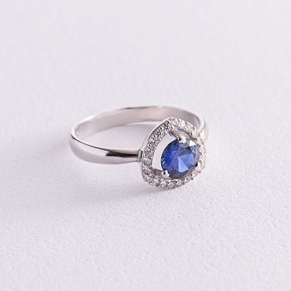 Серебряное кольцо с сапфиром и фианитами 1536/1р-HSPH №4