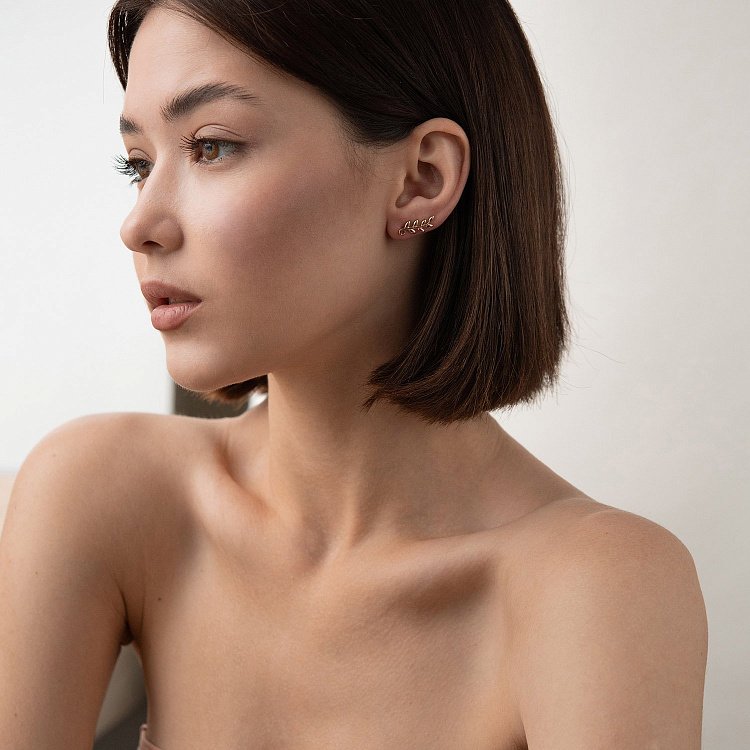 Сережки - клаймбери "Гілочки" в червоному золоті с07581 від ювелірного магазину Онікс - 3