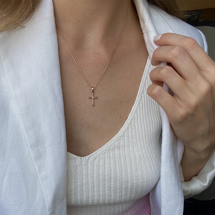 Золотое колье "Крестик" с фианитами кол02190 от ювелирного магазина Оникс - 9