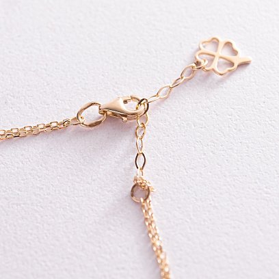 Двойной браслет "Клевер" в желтом золоте (перламутр) б04908 №5