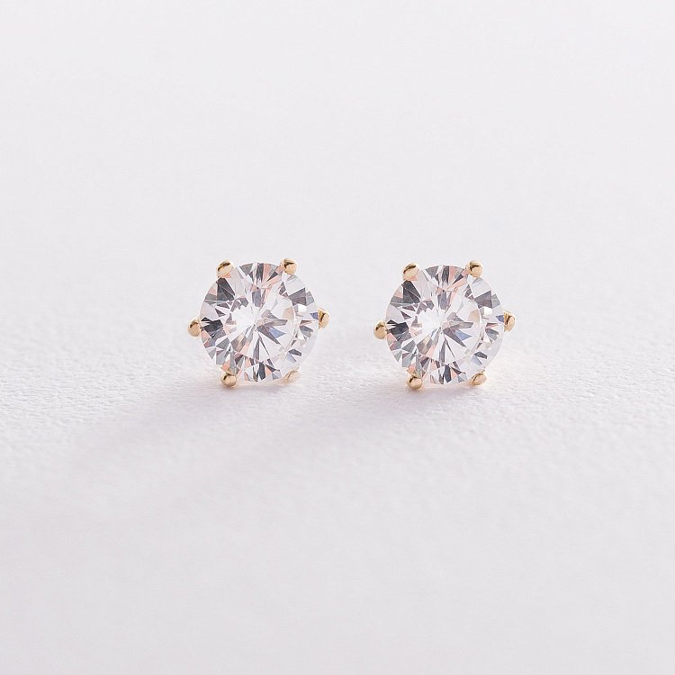 Золотые серьги-пусеты с фианитами с05700 от ювелирного магазина Оникс - 3