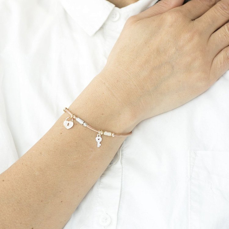 Золотий браслет "Сердечко з ключиком" (фіаніт) б04008 від ювелірного магазину Онікс - 2