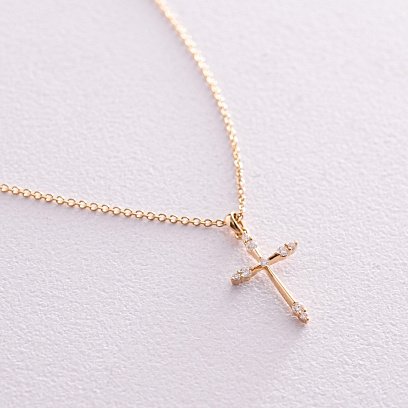 Золоте кольє "Хрестик" з діамантами колб0085са