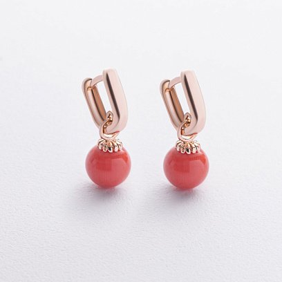 Серьги с кораллом (красное золото) с08755