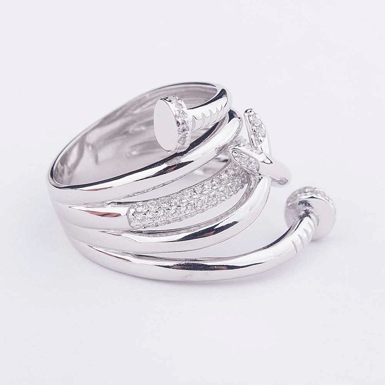 Срібний перстень "Цвяхи" з фіанітами 111819 від ювелірного магазину Онікс - 2