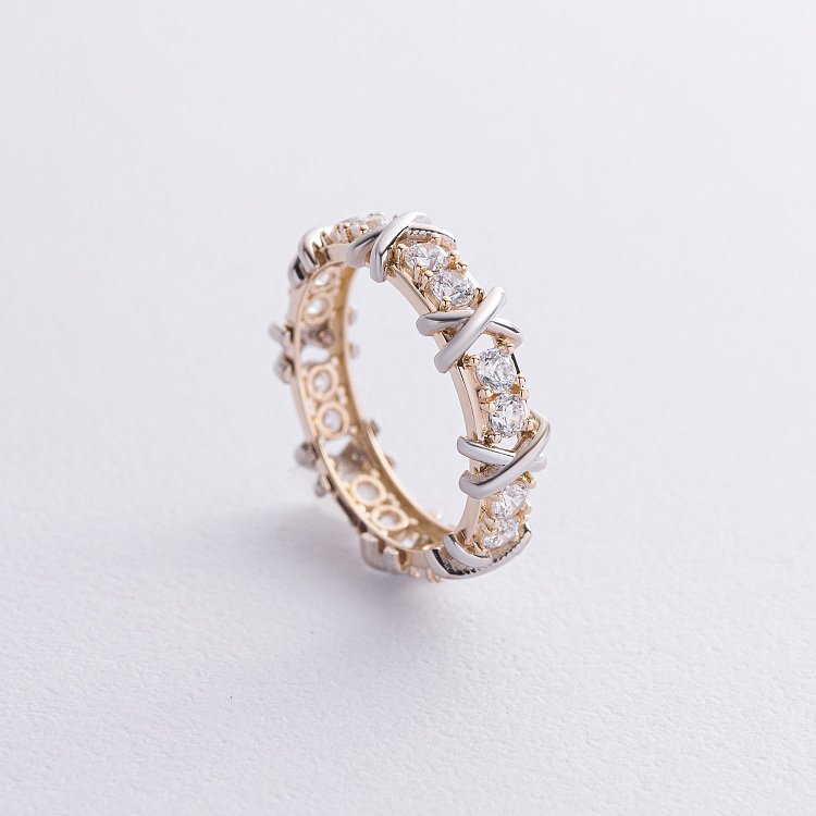 Кольцо "Rosie" с фианитами (желтое, белое золото) к08193 от ювелирного магазина Оникс