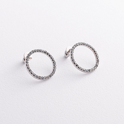 Золоті сережки - пусети "Круговорот" (чорні діаманти) сб0485м №2