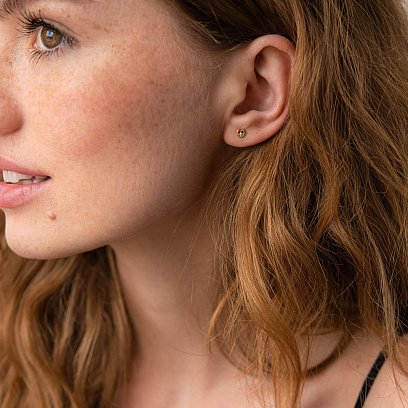 Серьги - пусеты "Сердечки" в желтом золоте (фианиты) с07935 №2