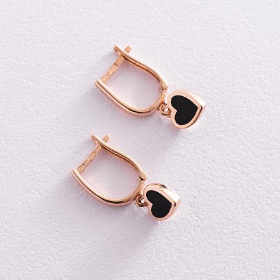 Сережки "Сердечки" в червоному золоті (емаль) с07468 №6