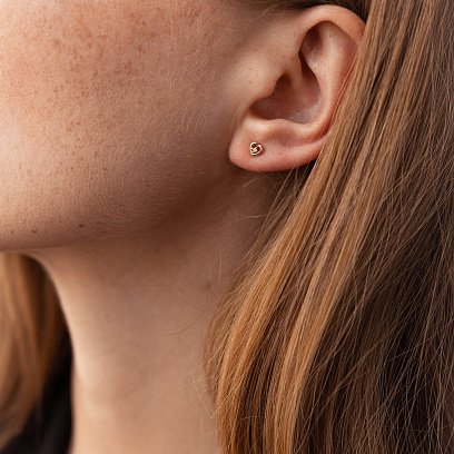 Серьги - пусеты "Сердечки" в красном золоте (фианиты) с07937 №2