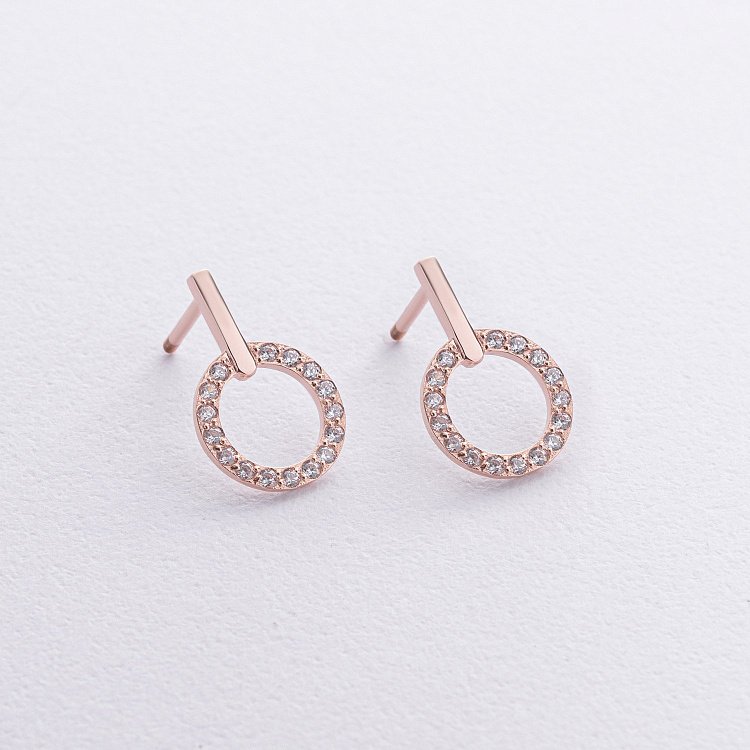 Серьги - пусеты "Tessa" с фианитами (красное золото) с08782 от ювелирного магазина Оникс