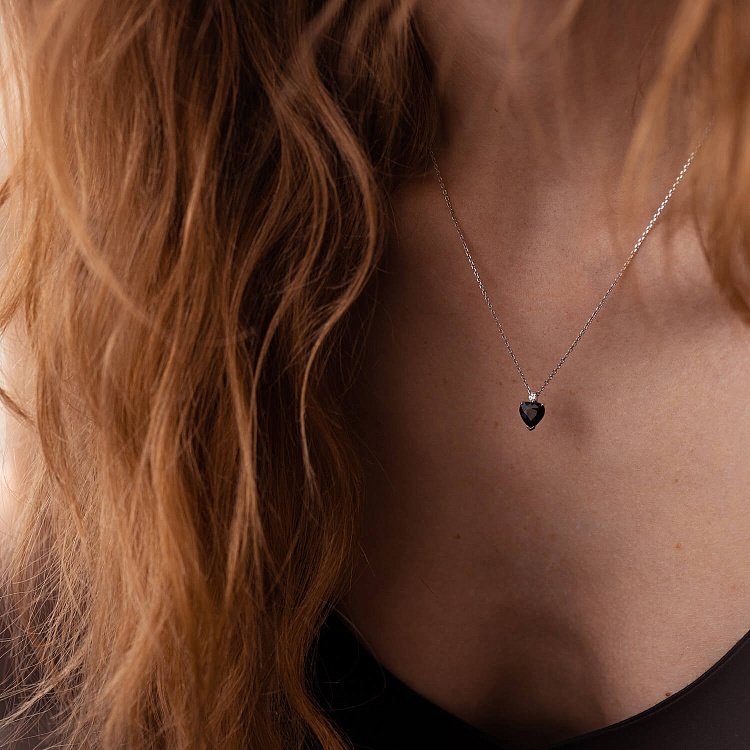 Золотое колье "Сердечко" с сапфиром и бриллиантом 723551129 от ювелирного магазина Оникс - 5