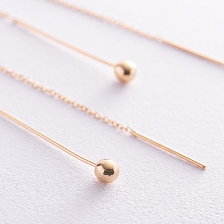 Сережки "Кульки" у жовтому золоті на ланцюжку с07984 від ювелірного магазину Онікс - 2