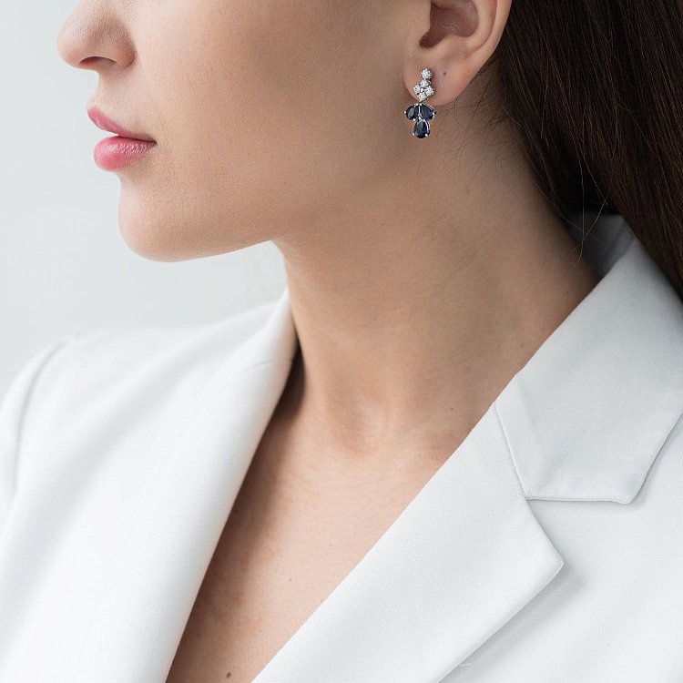 Золоті сережки з діамантами і сапфірами E2639Sda від ювелірного магазину Онікс - 1