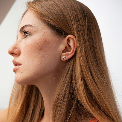 Сережки - пусети "Конюшина" з фіанітами (жовте золото) с09176 №6