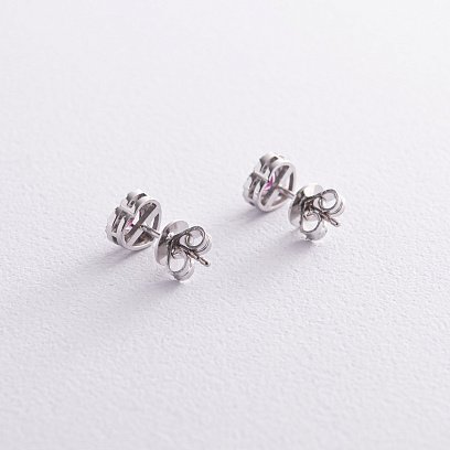 Золотые серьги - пусеты "Сердечки" с бриллиантами и рубинами сб0442di №5