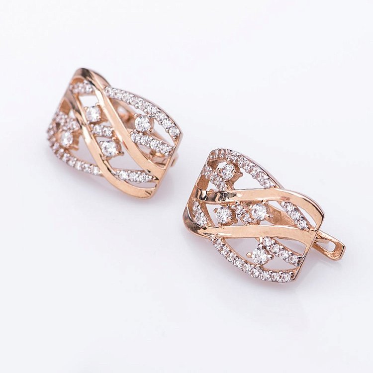 Золоті сережки з фіанітами с04512 від ювелірного магазину Онікс