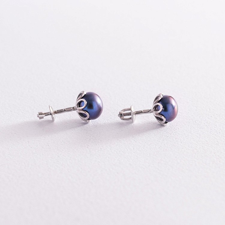 Срібні сережки - пусети з перлами 2279/9p-PBL від ювелірного магазину Онікс - 3