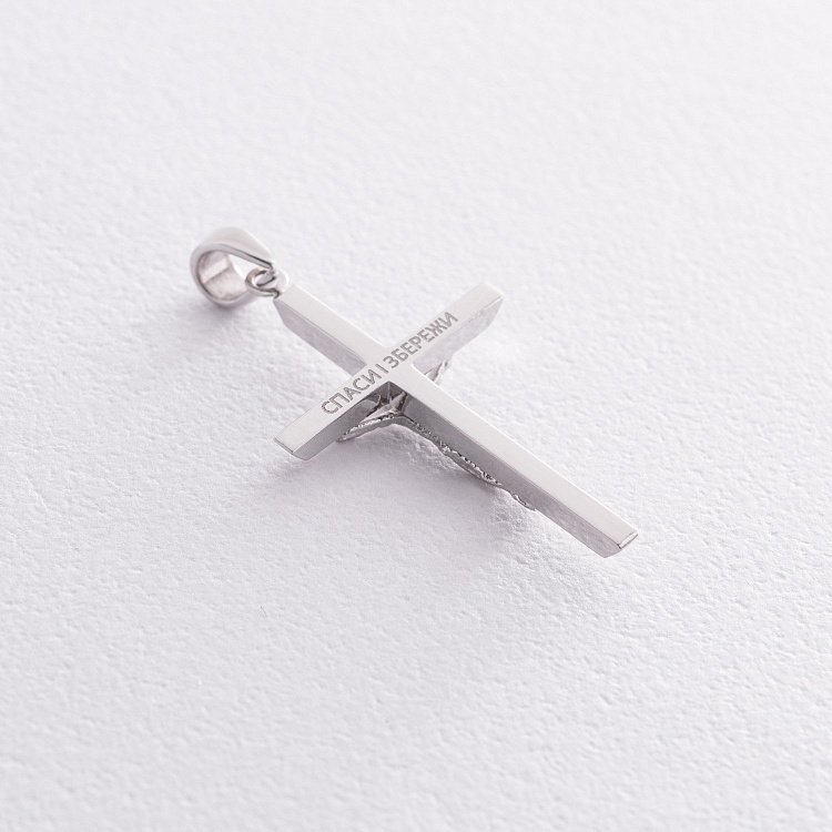 Крестик "Распятие. Спаси и Сохрани" (на укр. языке) в белом золоте п02732 от ювелирного магазина Оникс - 2
