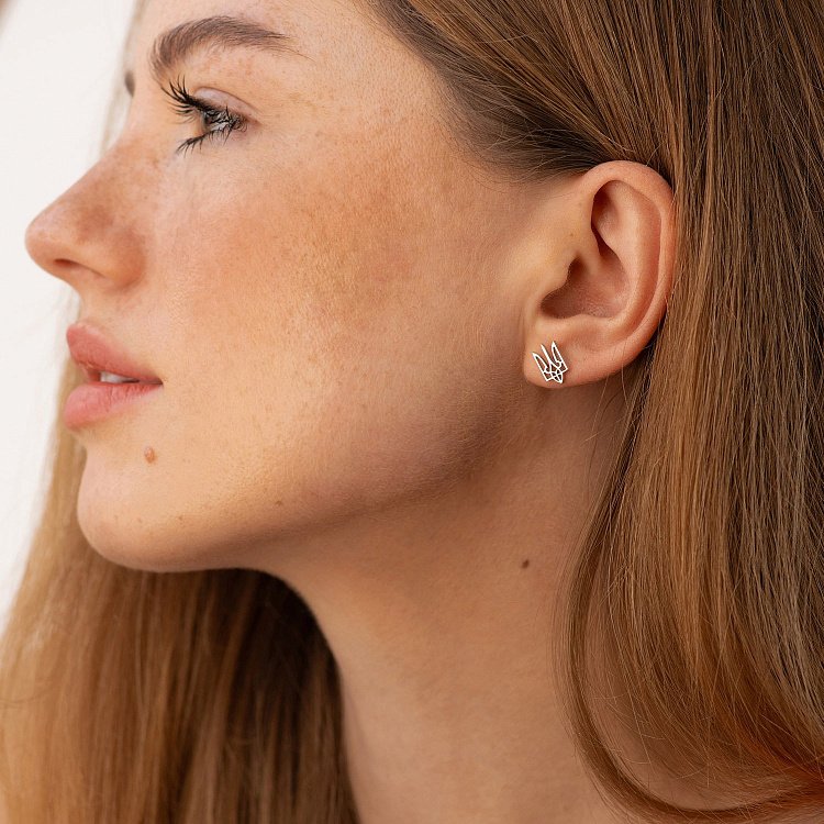 Золоті сережки-пусети "Герб України - Тризуб" с07943 від ювелірного магазину Онікс - 1