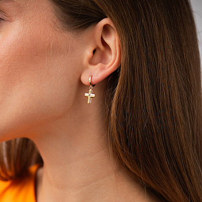 Золотые серьги "Крестики" (фианиты) с04416 №5