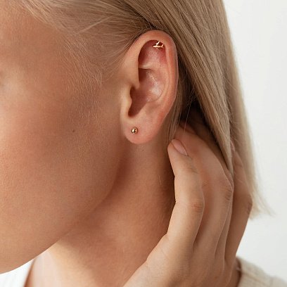 Сережки - пусети "Кульки" в жовтому золоті (0.4 см) с07322 №7