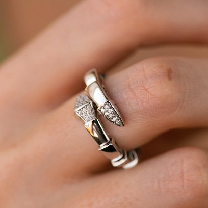 Каблучка "Змія" у білому золоті (фіаніти) к07344 №7