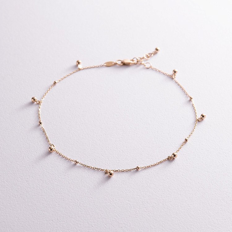 Золотой браслет "Шарики" на ногу б04809 - 2 Золотой браслет "Шарики" на ногу б04809 от ювелирного магазина Оникс - 2