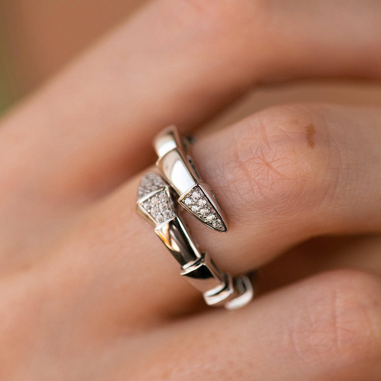 Каблучка "Змія" у білому золоті (фіаніти) к07344 від ювелірного магазину Онікс - 6