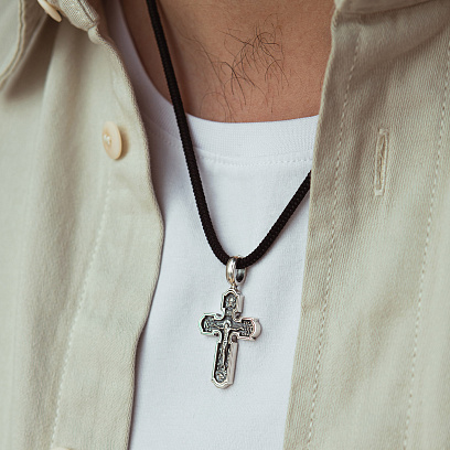 Серебряный крест "Распятие Иисуса Христа. Св. равноапостольная царица Елена. Спаси и Сохрани" 1758 №4