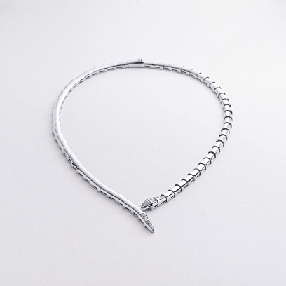 Колье "Змея" в белом золоте (фианиты) кол02628 №3