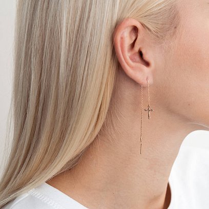 Золотые серьги - протяжки "Крестики" с05233 №5