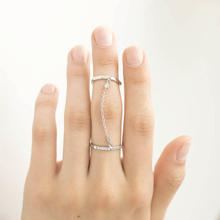 Золота каблучка на дві фаланги з фіанітами к05509 від ювелірного магазину Онікс - 5