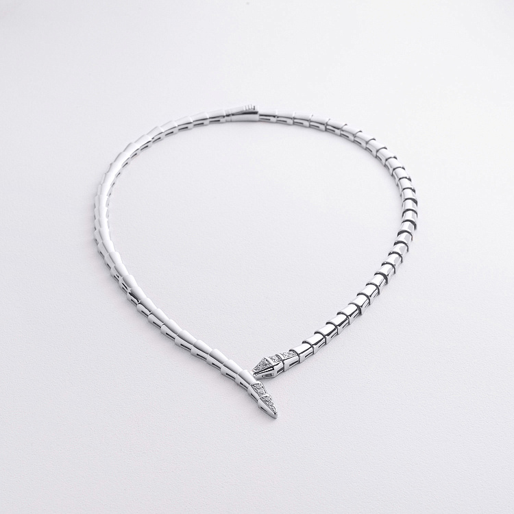 Колье "Змея" в белом золоте (фианиты) кол02628 от ювелирного магазина Оникс - 2