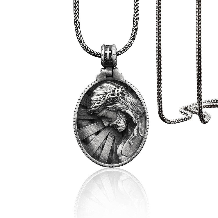 Срібний кулон "Ісус Христос у терновому вінці" 133183 від ювелірного магазину Онікс - 2