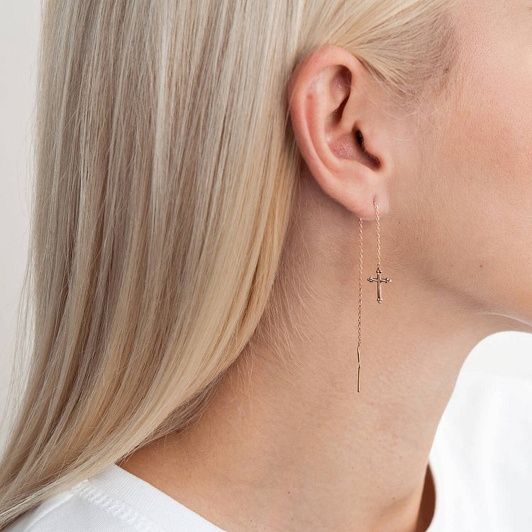 Золотые серьги - протяжки "Крестики" с05233 от ювелирного магазина Оникс - 4